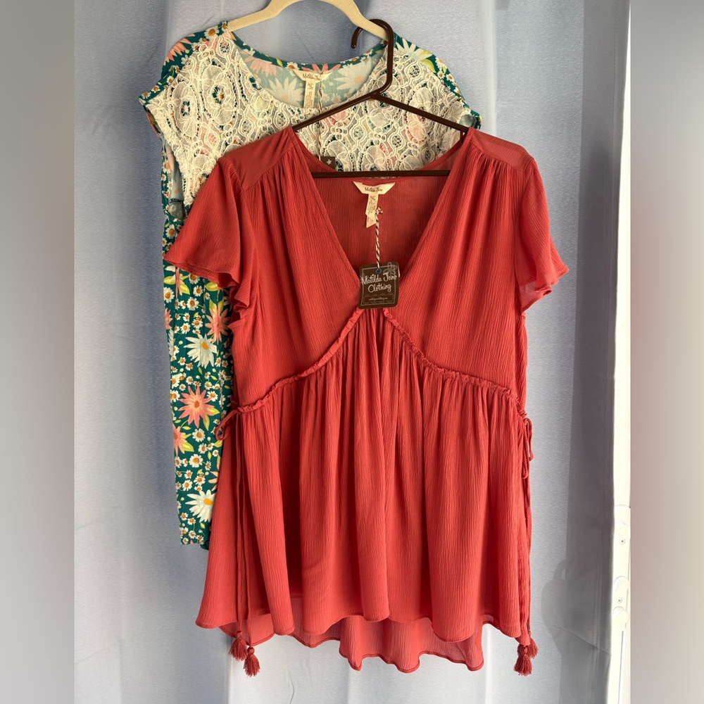 Matilda Jane new nwt lot of 2 M tops boho floral green willow flowy pink
